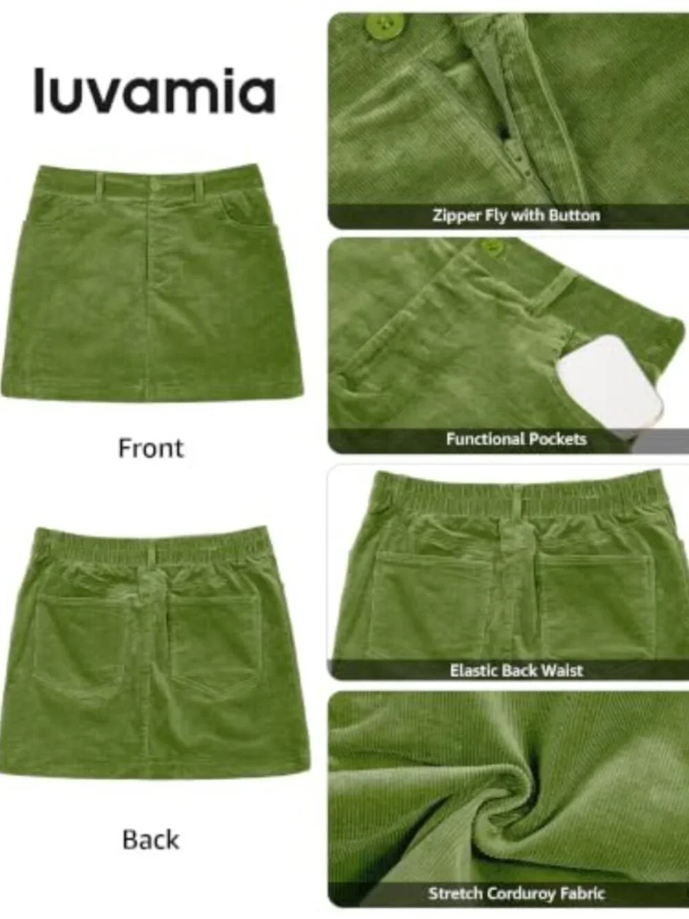 Women's High Waisted Mini Corduroy Skirt, Stretchy Pencil Skirt with Pockets